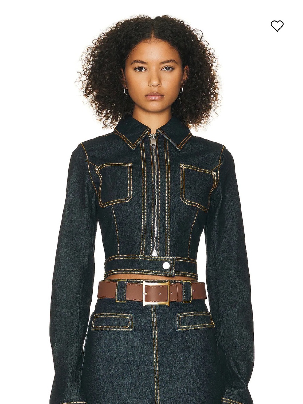 Women’s Dark Denim Cropped Jacket with Contrast Stitching M